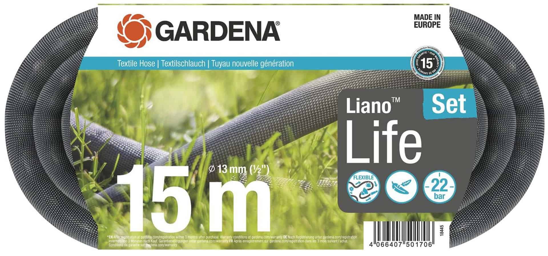 18445-20 Λάστιχο Υφασμάτινο Gardena Liano Life 1/2"-15m Σετ με Ακροφύσιο & συνδέσμους OGS - Image 2