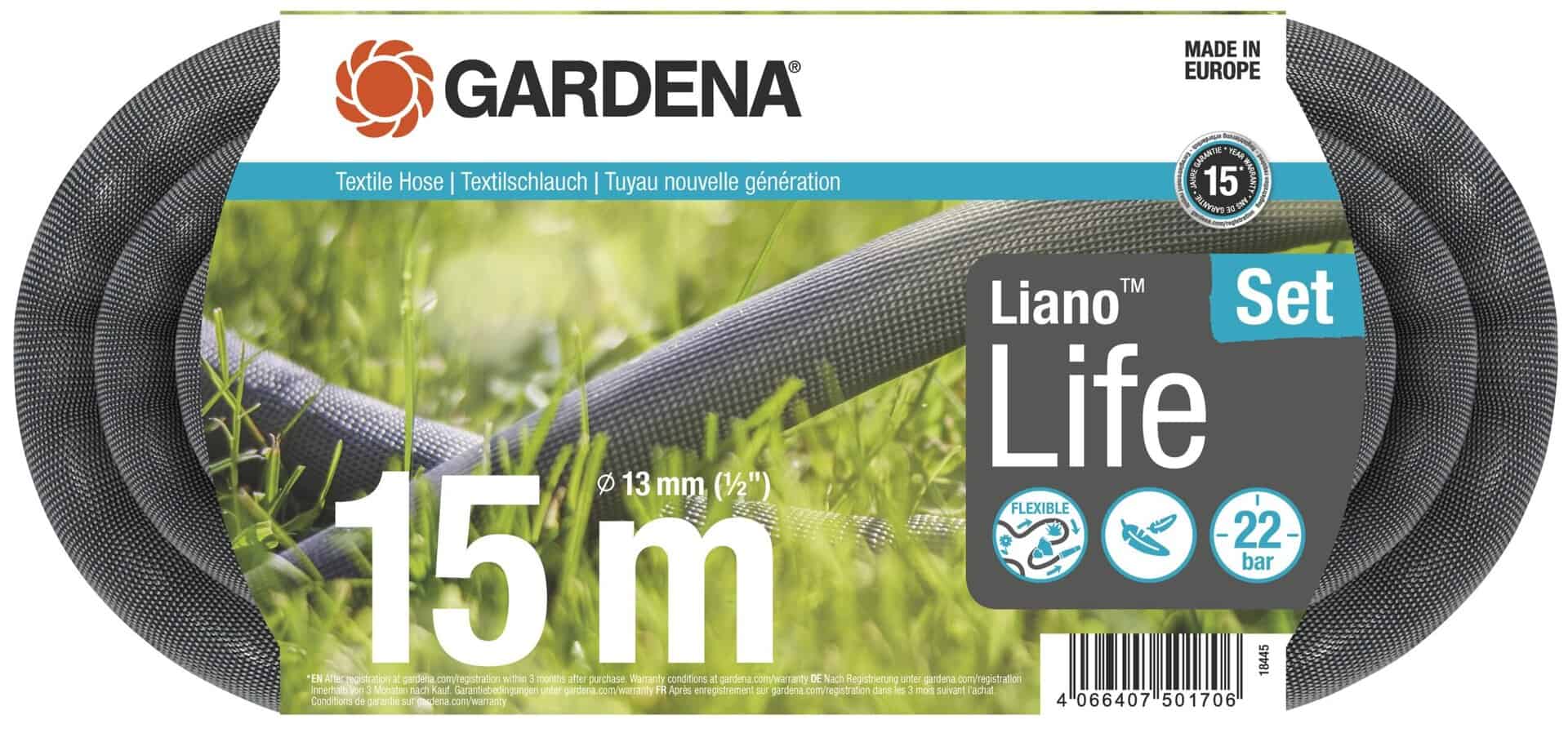 18445-20 Λάστιχο Υφασμάτινο Gardena Liano Life 1/2"-15m Σετ με Ακροφύσιο & συνδέσμους OGS - Image 3